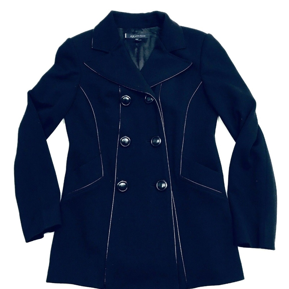 Womens Black Double Breasted Jacket Coat Wool Sz S